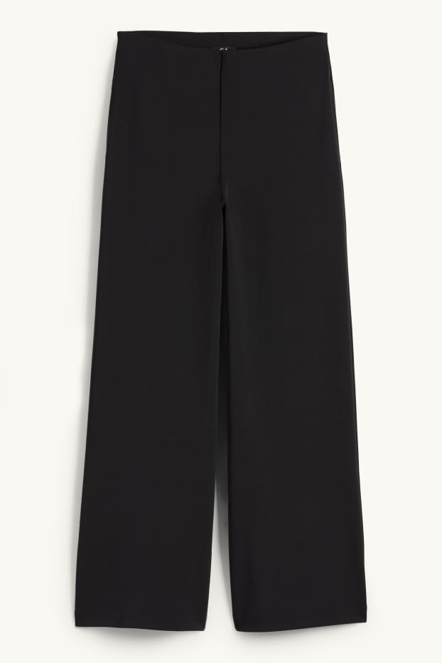 Women - Jersey trousers - high waist - wide leg - black