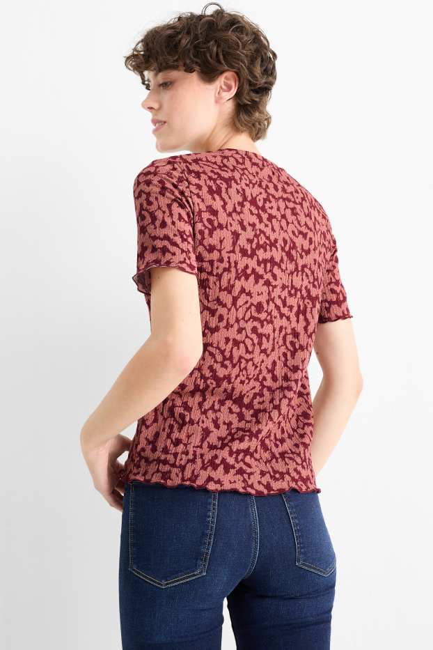 Mujer - Camiseta - regular fit - estampado de leopardo - rojo oscuro