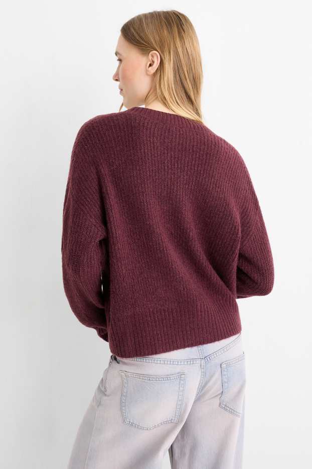 Damen - Strickjacke - gerippt - bordeaux