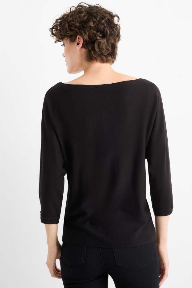 Femei - Pulover din tricot fin - negru