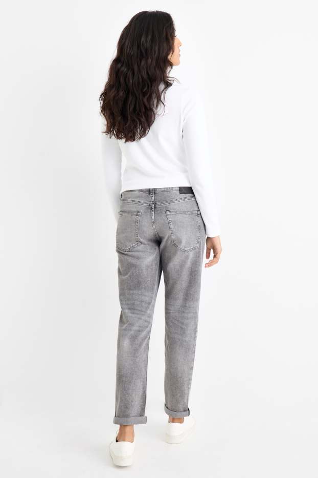 Women - Boyfriend jeans - mid-rise waist - denim-light gray