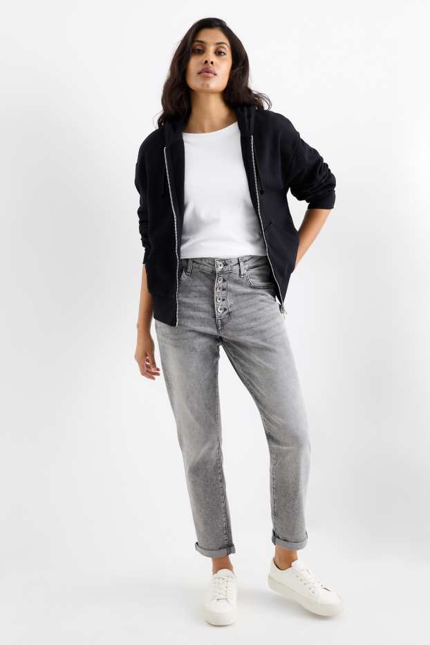 Women - Boyfriend jeans - mid-rise waist - denim-light gray
