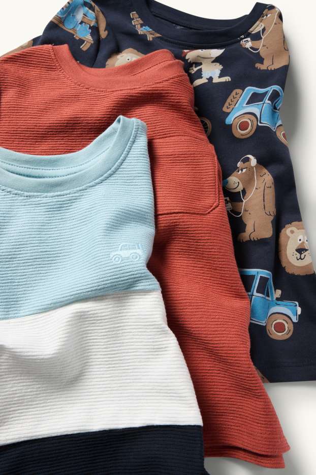 Enfants garçons - Lot de 3 - animaux sauvages et tout-terrain - T-shirts - rouge / bleu