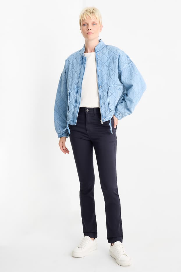 Femmes - Pantalon en toile - high waist - slim fit - bleu foncé