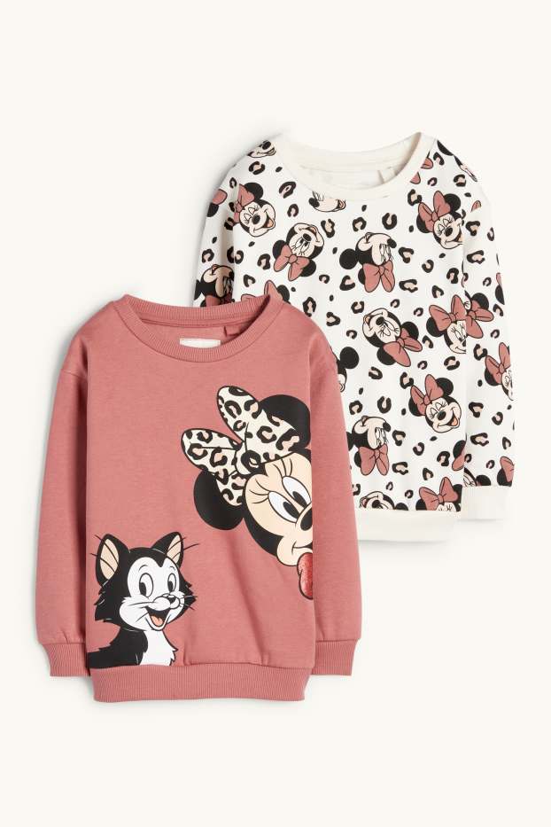 Kinderen: meisjes - Set van 2 - Minnie Mouse - sweatshirt - donker rose