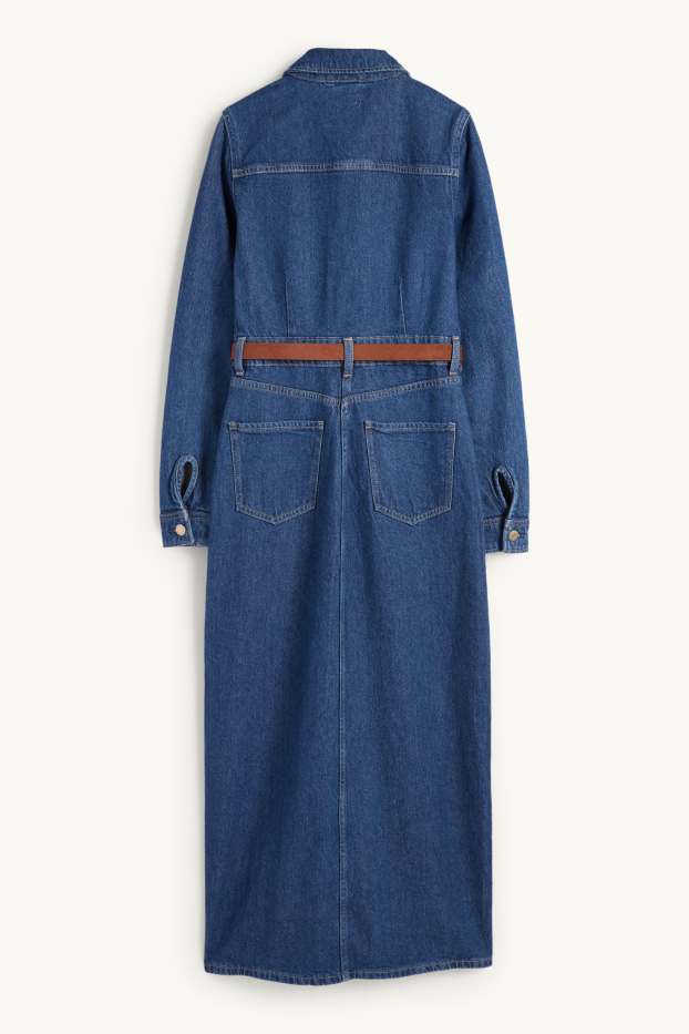 Women - Denim shirt dress with belt - blue denim