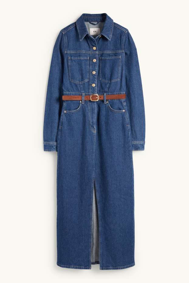 Women - Denim shirt dress with belt - blue denim