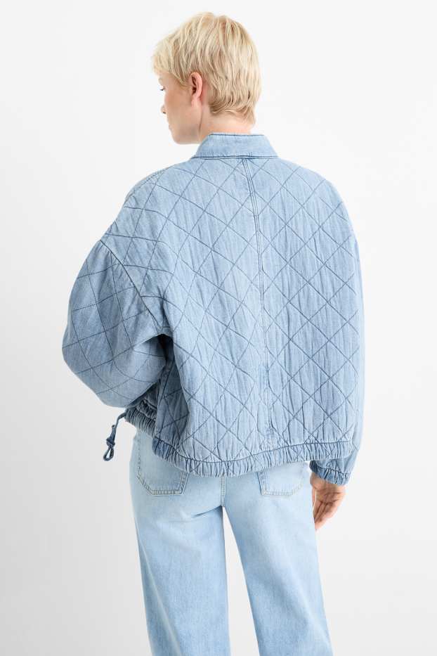 Dámské - Džínová prošívaná bunda - džíny - světle modré