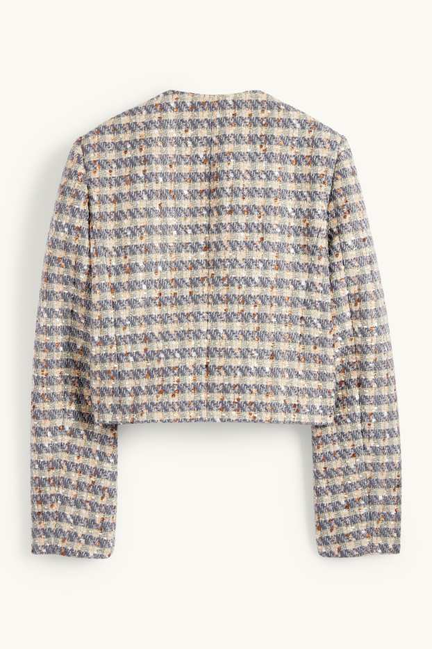 Femmes - Blazer en finition bouclée - relaxed fit - effet brillant - à carreaux - bleu  / beige