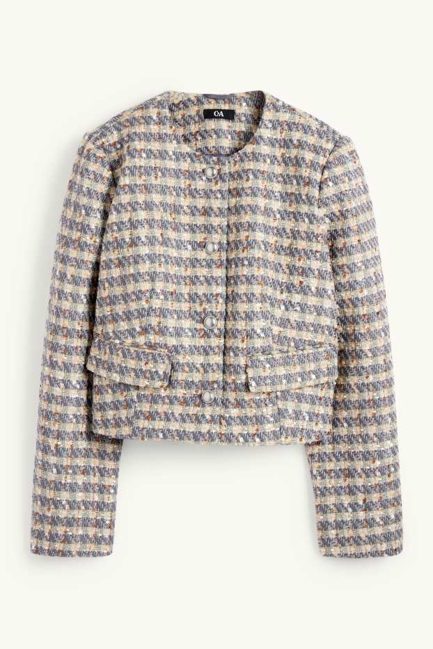 Femmes - Blazer en finition bouclée - relaxed fit - effet brillant - à carreaux - bleu  / beige