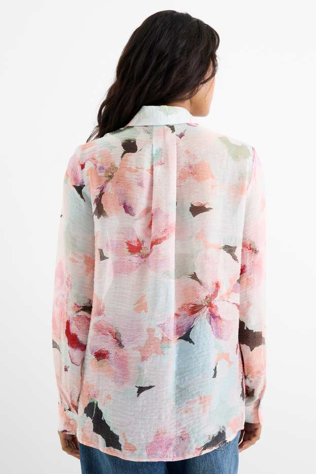 Femmes - Blouse-chemise - à fleurs - blanc / rose