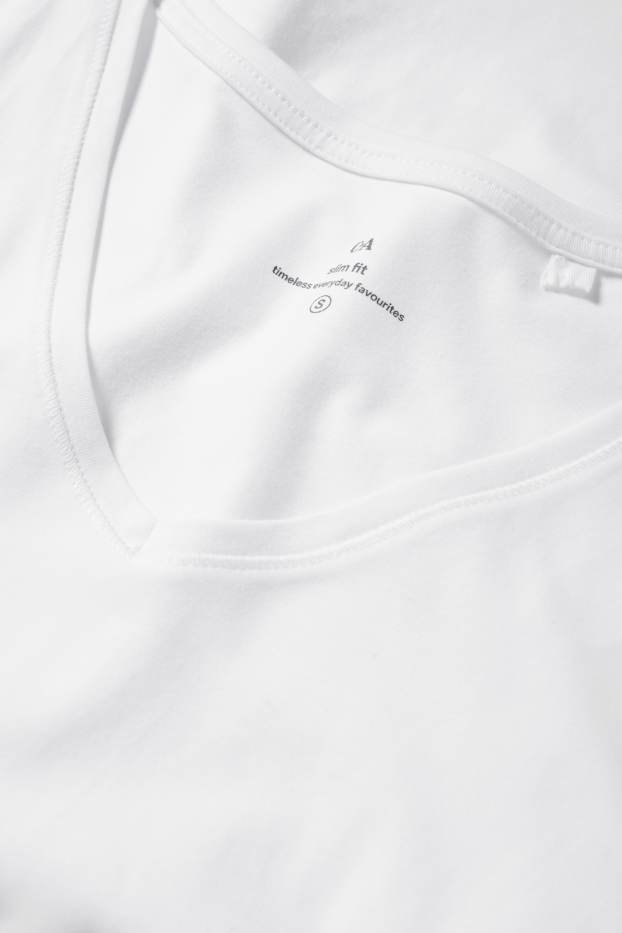 Dames - T-shirt met V-hals - slim fit - wit