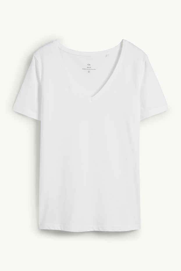 Dames - T-shirt met V-hals - slim fit - wit