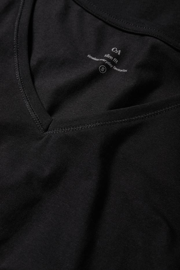 Dames - T-shirt met V-hals - slim fit - zwart