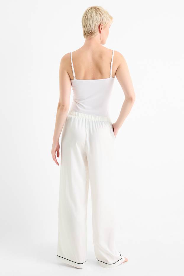 Dames - Satijnen pyjamabroek - wit