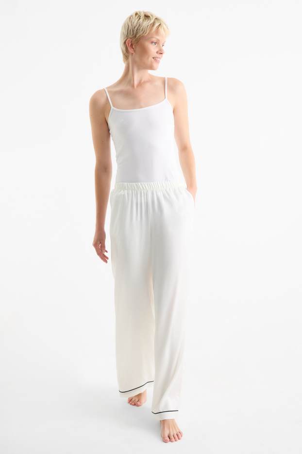 Dames - Satijnen pyjamabroek - wit