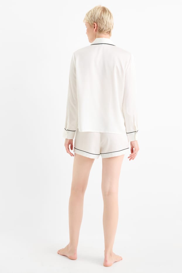 Dames - Pyjama van satijn - crème wit