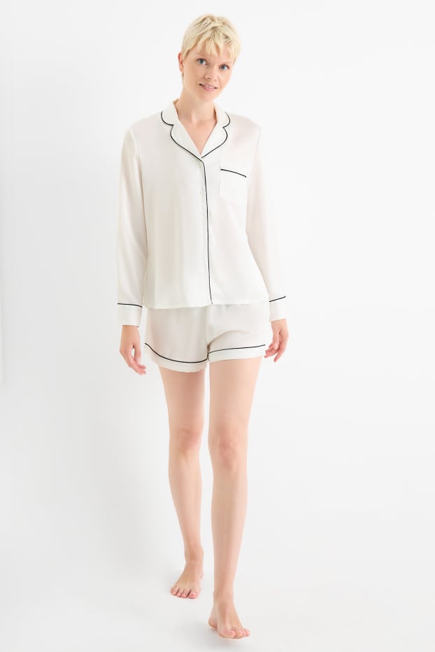 Dames - Pyjama van satijn - crème wit