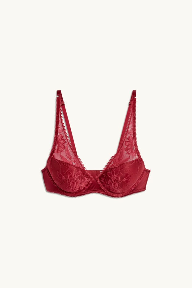 Women - Underwire bra - PLUNGE - padded - dark red