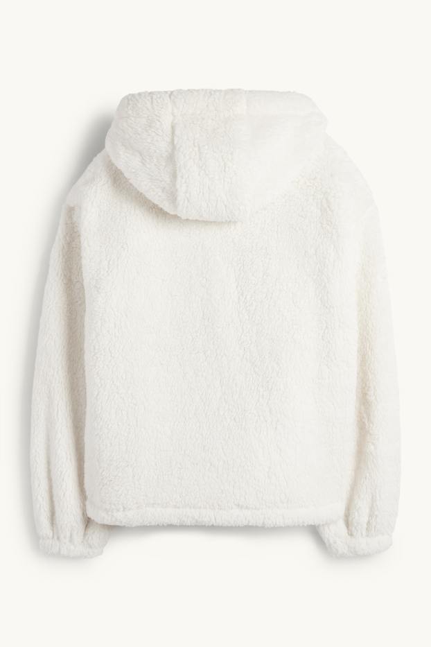 Femmes - Veste en peluche à capuche - blanc