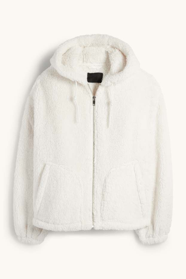 Femmes - Veste en peluche à capuche - blanc