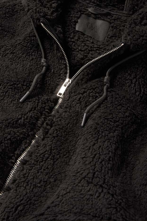 Dona - Jaqueta de pèl sintètic amb caputxa - negre