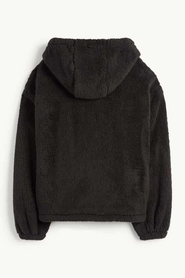 Dona - Jaqueta de pèl sintètic amb caputxa - negre