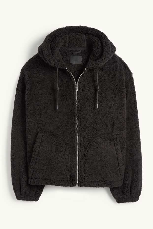 Dona - Jaqueta de pèl sintètic amb caputxa - negre