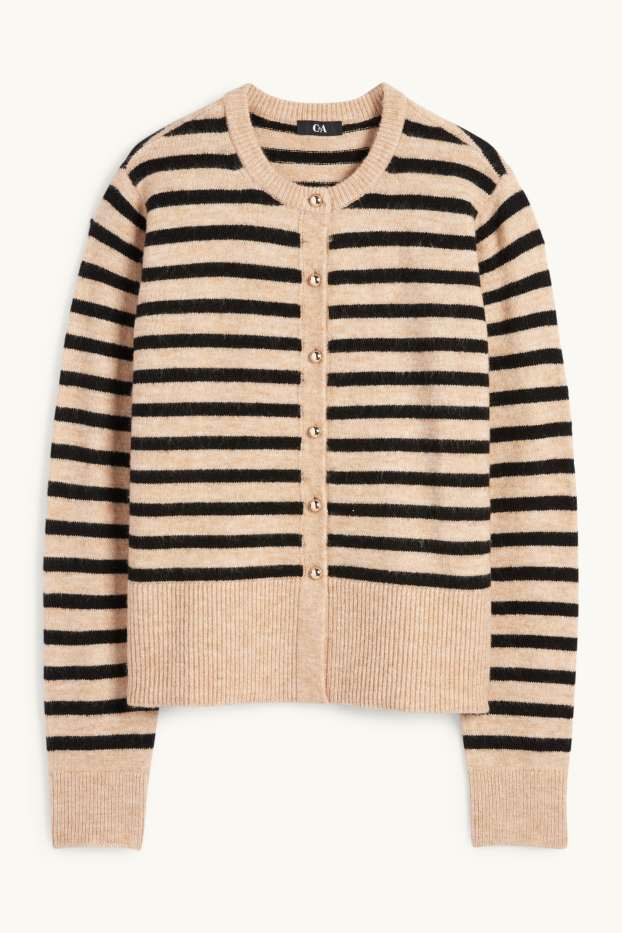 Dona - Jaqueta de punt - de ratlles - negre/beix