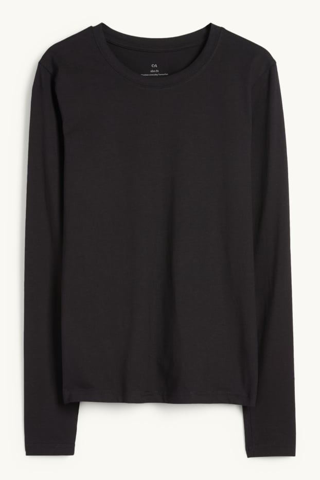 Women - Long sleeve top - slim fit - black
