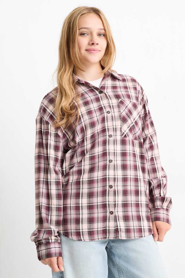 Bambine - Camicia - a quadretti - bordeaux