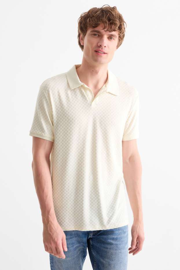 Hommes - Polo - regular fit - finition texturée - blanc crème
