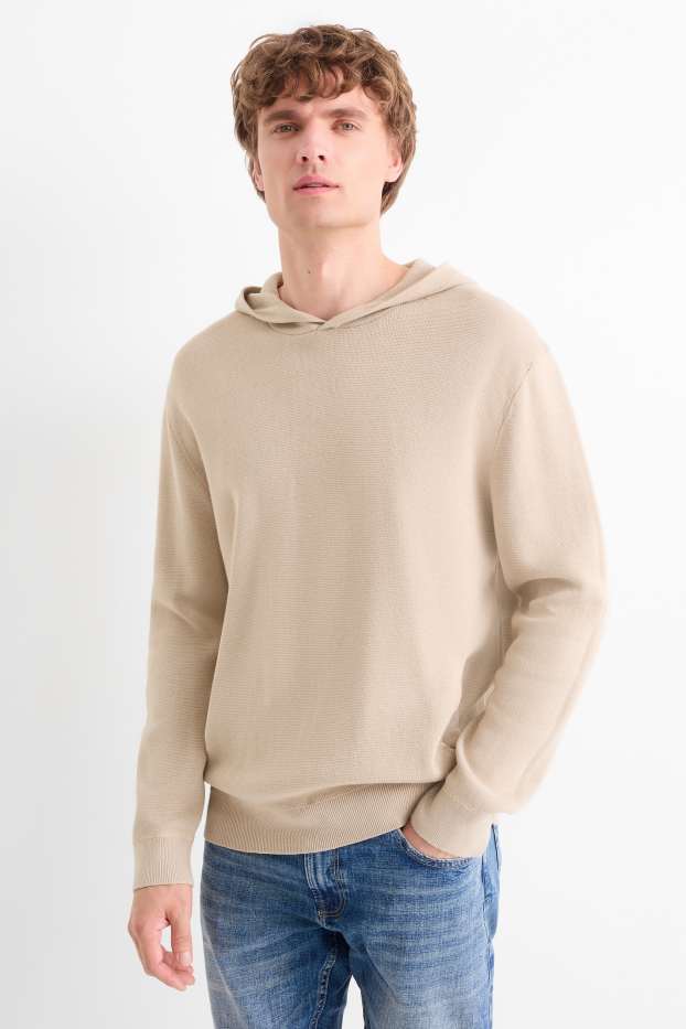 Hommes - Pull à capuche - beige