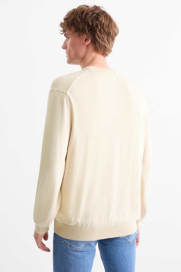 Bărbați - Pulover din tricot fin - alb-crem