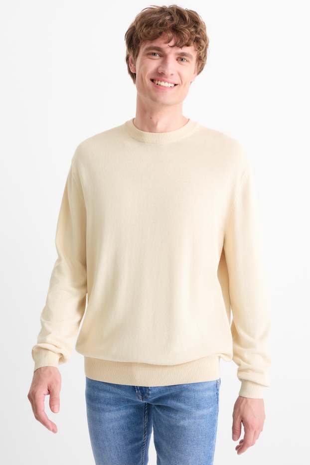 Bărbați - Pulover din tricot fin - alb-crem