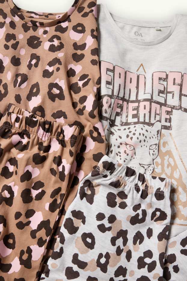 Enfants filles - Lot de 2 - pyjamas - 4 pièces - imprimé léopard - gris clair chiné