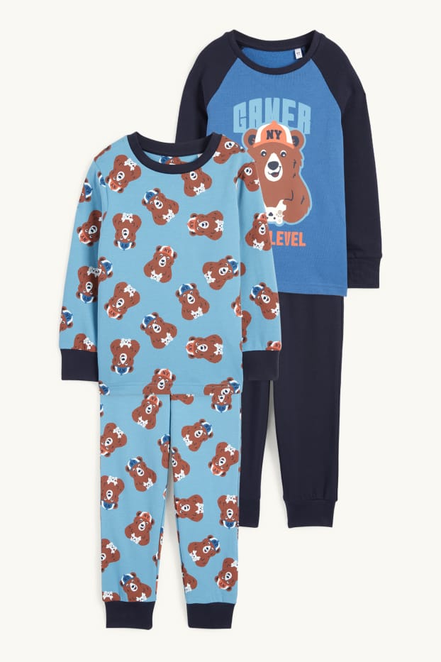 Enfants garçons - Lot de 2 - ours - pyjama - 4 pièces - bleu foncé