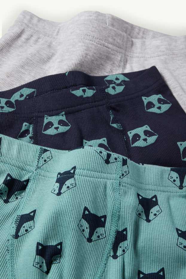 Kinder Buben - Multipack 3er - Fuchs und Waschbär - Boxershorts - gerippt - dunkelblau