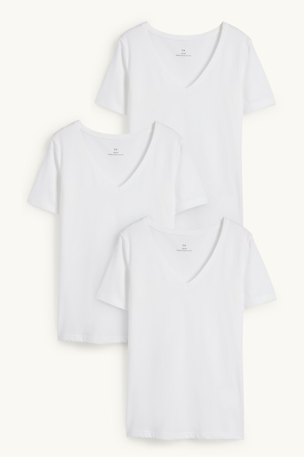 Dona - Paquet de 3 - samarreta de màniga curta amb el coll en punta - slim fit - blanc