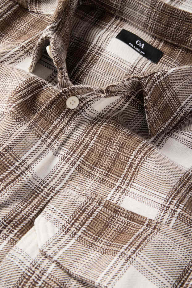 Hommes - Chemise en flanelle - relaxed fit - col kent - à carreaux - beige / marron