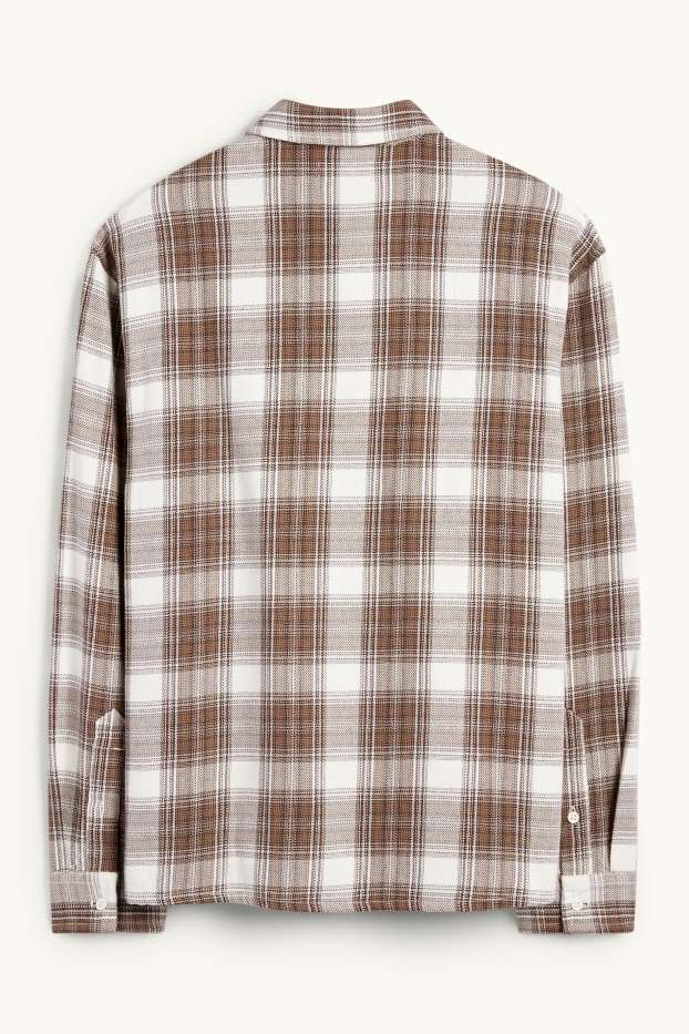 Hommes - Chemise en flanelle - relaxed fit - col kent - à carreaux - beige / marron