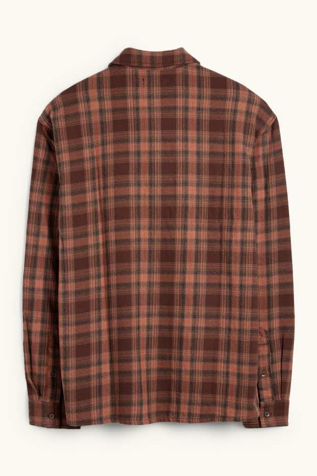 Hommes - Chemise en flanelle - relaxed fit - col kent - à carreaux - marron foncé