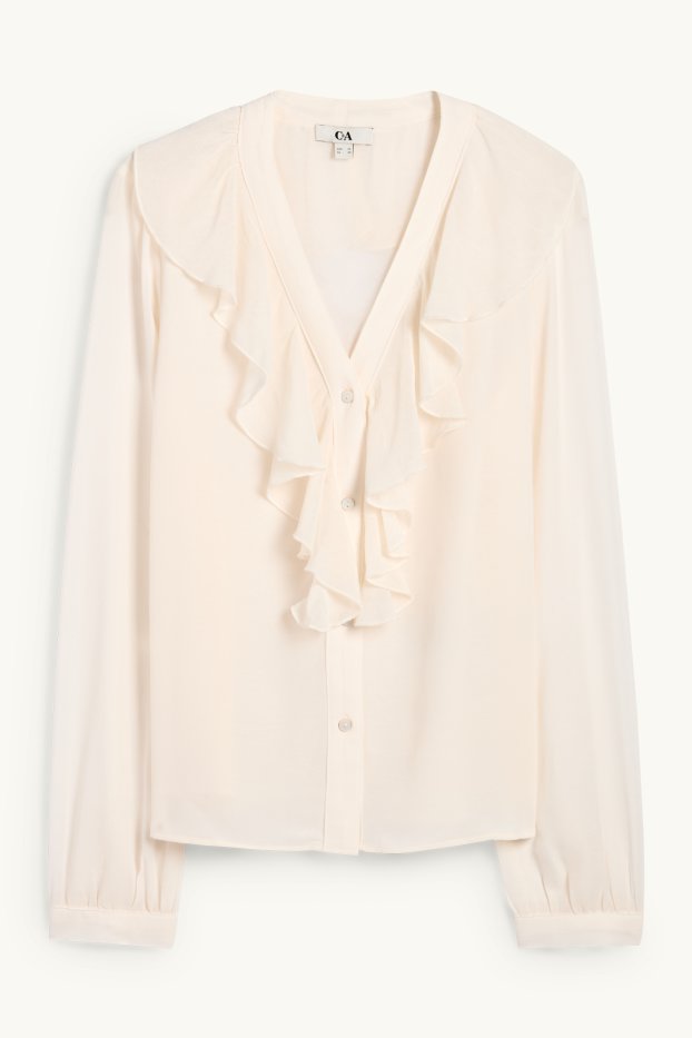 Damen - Bluse mit V-Ausschnitt - cremeweiß