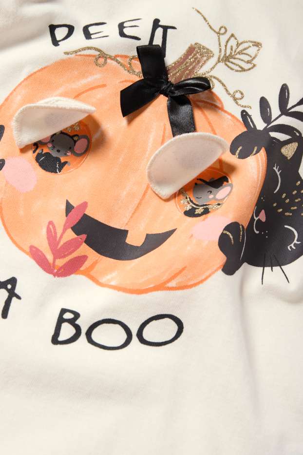 Děti - dívky - Motiv dýně s kočičkou - souprava - tričko s dlouhým rukávem a maska - 2dílná - krémově bílá