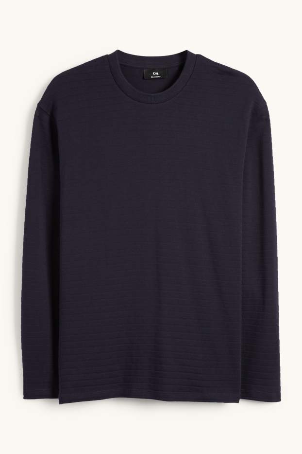 Uomo - Maglia a maniche lunghe - a righe - tessuto tramato - blu scuro