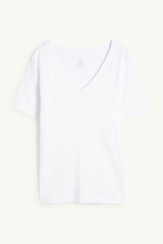 Femmes - T-shirt à col V - regular fit - blanc