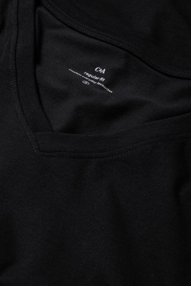 Dámské - Tričko s výstřihem ve tvaru V - regular fit - černá