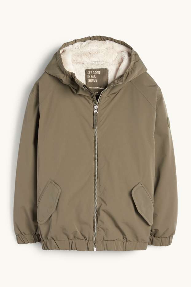 Enfants filles - Veste à capuche - doublée - finition déperlante - kaki