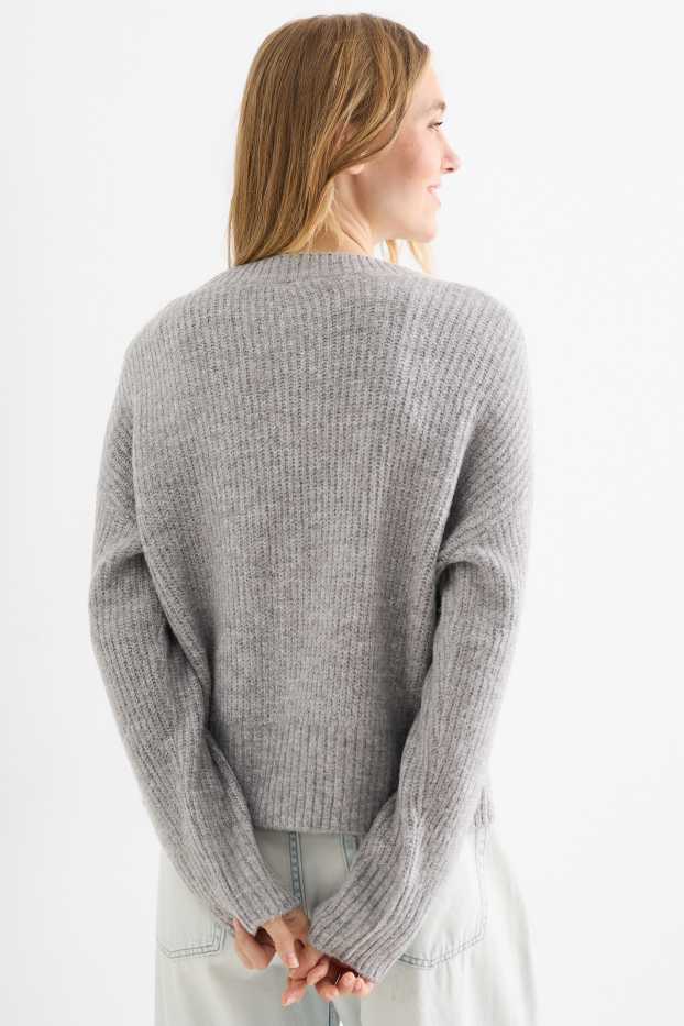 Women - Cardigan - ribbed - gray-melange