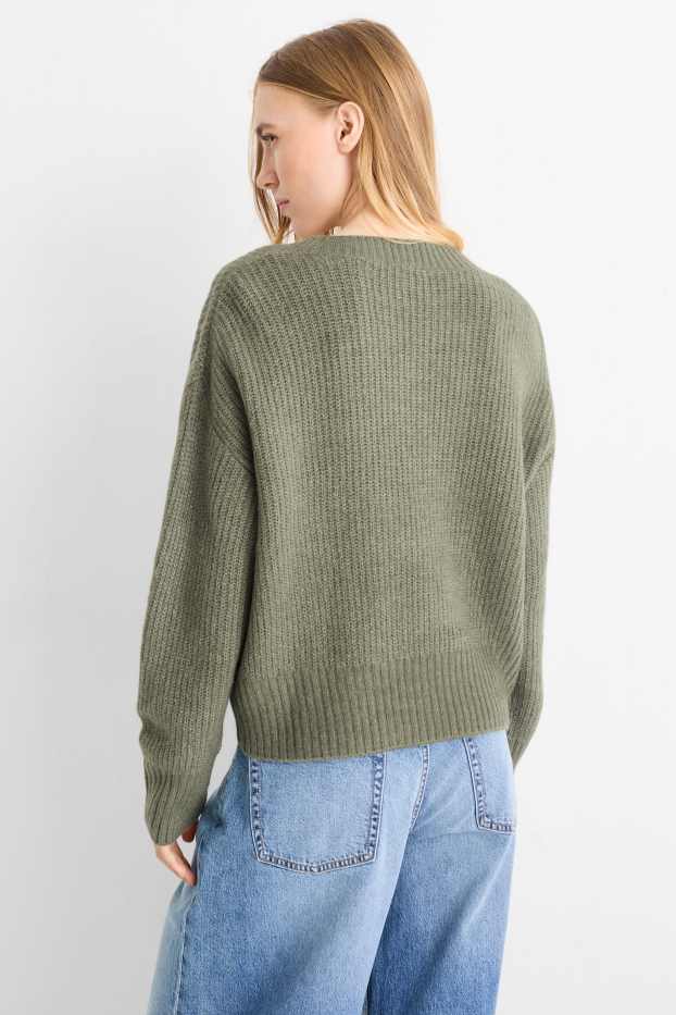 Damen - Strickjacke - gerippt - grün